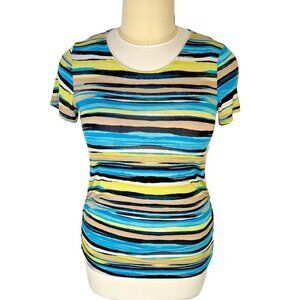Dana Buchman Tunic Tee Shirt womans XL Watercolor Stripe Ruched Sides Scoop Neck